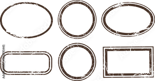 Vector grunge frame set circle rectangle oval shape vintage border distressed stamp effect design element vector illustration