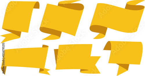 Yellow ribbon banner vector set graphic design element for decoration promotion sale marketing 100 char vector illustration