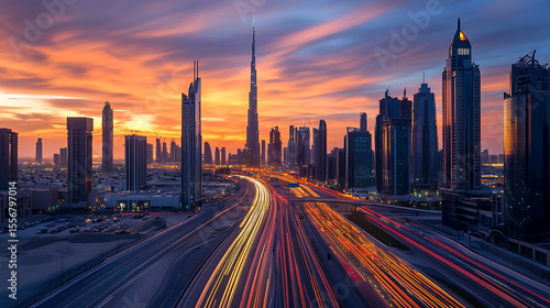 A city highway leading into the building in night 