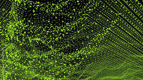 Abstract Technology Background with Neon Green Dots in Grid Structure