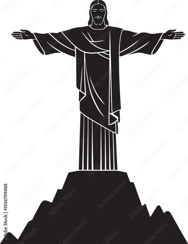 Black Silhouette Christ Redeemer Statue Mountaintop Arms Outstretched vector