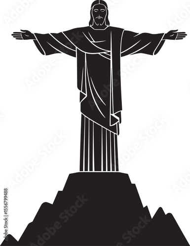 Black Silhouette Christ Redeemer Statue Mountaintop Arms Outstretched vector
