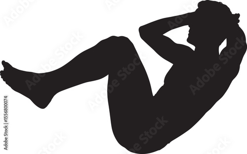 Black Silhouette Man Performing Crunch Exercise Fitness Workout Bodybuilding Gym Sport Training person