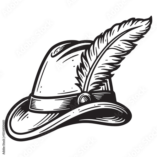 Traditional bavarian hat with feather illustration vector graphic for oktoberfest and german themes