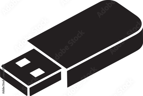 Black Silhouette U S B Flash Drive Isometric View Simple Design Data Storage Technology Icon memory stick