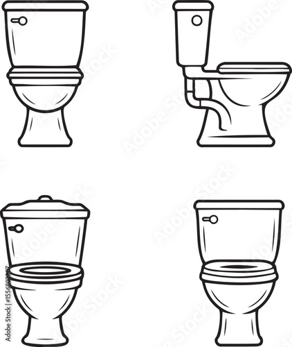 High commode Outline set vector illustration isolated On Transparent Background