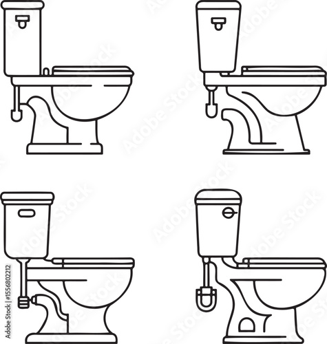 High commode Outline set vector illustration isolated On Transparent Background
