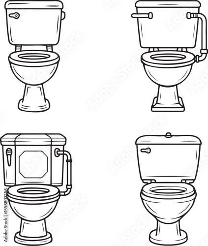 High commode Outline set vector illustration isolated On Transparent Background
