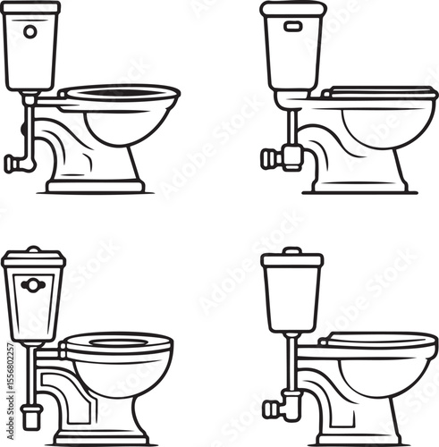 High commode Outline set vector illustration isolated On Transparent Background
