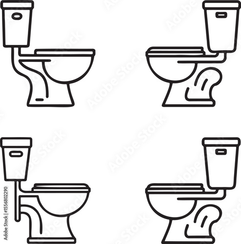 High commode Outline set vector illustration isolated On Transparent Background