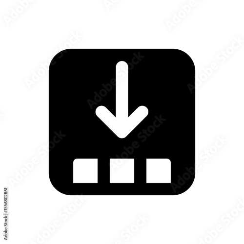 Black rounded square containing a white arrow pointing downwards above a white horizontal bar shape