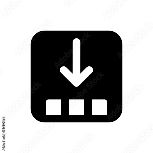Black rounded square containing a white arrow pointing downwards above a white horizontal bar shape