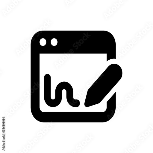 Icon depicting a digital tablet with a stylus drawing a wavy line on the screen in a minimalist style