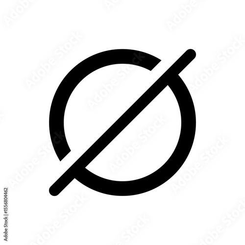 A simple black circle with a diagonal line through it representing a not allowed or forbidden sign icon