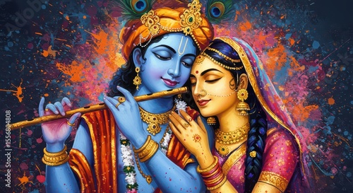 Majestic Radha Krishna Couple Illustration for Janmashtami Festival Featuring Spiritual and Cultural Themes


