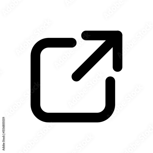 Black outlined square with rounded corners and an arrow pointing out of the top right corner icon design