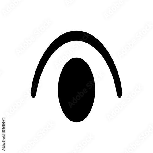 A simple black and white graphic featuring a curved line above a solid circle on a white background design