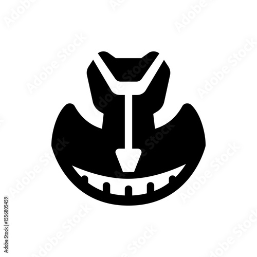 Stylized black and white halloween pumpkin carving with a large nose and a toothy grin design element