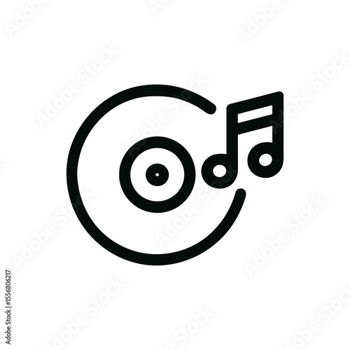 Minimalist Outline Music Record and Note Symbol for Audio Entertainment