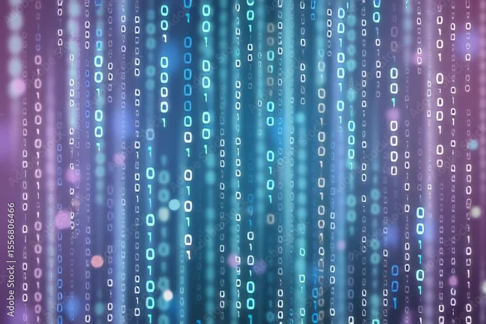 Fondo tecnológico con código binario azul en movimiento