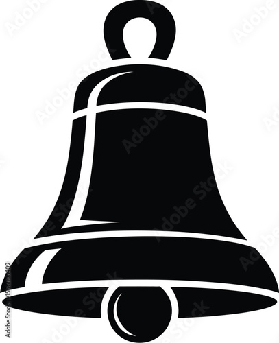 Illustration of a black bell with a clapper on a white background