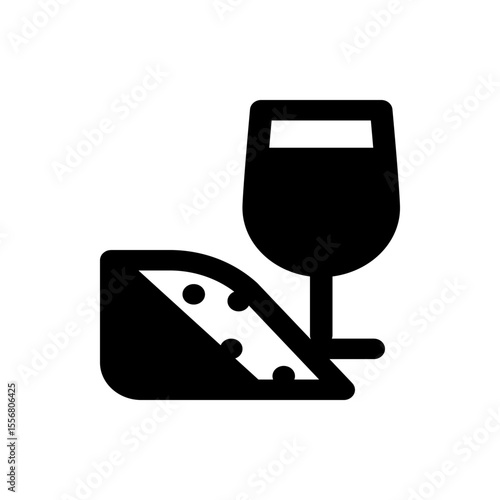 A minimalist depiction showcasing a glass of wine alongside a wedge of cheese on a plain white background