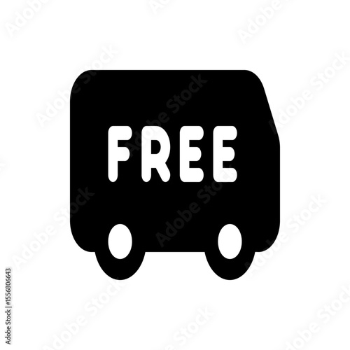 A simple black and white icon of a delivery truck with the word free written across the side of the vehicle