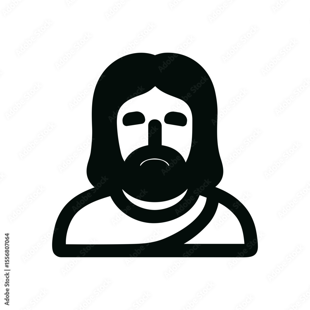 Fototapeta premium Simple Outline Jesus Christ Religion Icon with Beard and Long Hair