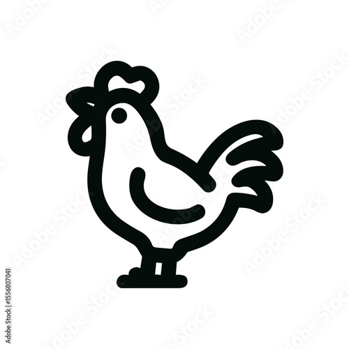 Outline Black Thick Stroke Chicken Farm Animal Simple Line Art Icon