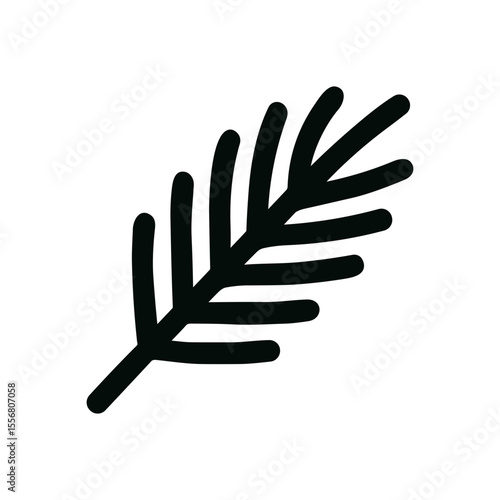 Minimalist Handdrawn Branch of Evergreen Tree Element Icon Symbol