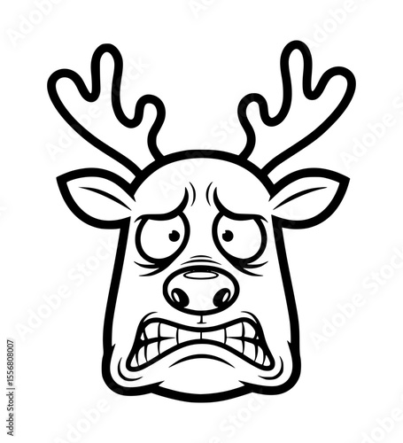 Cringing Reindeer Face Line Art