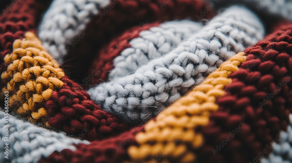 Close Up Knitted Texture Gray Red Yellow Autumn Winter Fabric Close Up Knitted Texture Gray Red Yellow Autumn Winter Fabric