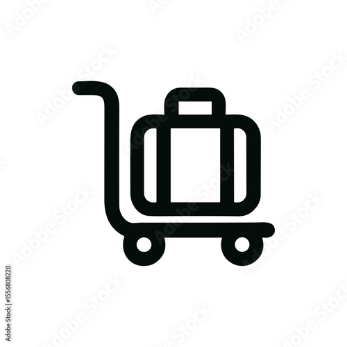 Simple Outline Travel Suitcase on Trolley Cart Luggage Transportation Icon