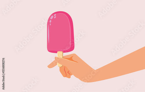 Hand Holding an Ice Cream on a Stick Vector Illustration Design. Happy person with a refreshing sugar summery treat 

