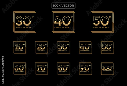 set of Luxury Gold 10 - 100th Anniversary Number Vector Emblem