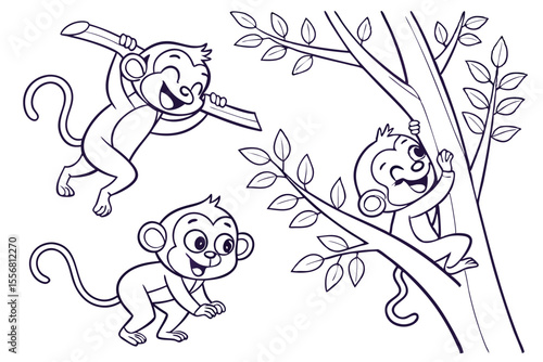 Swinging Through Trees – Monkey Line Art Design