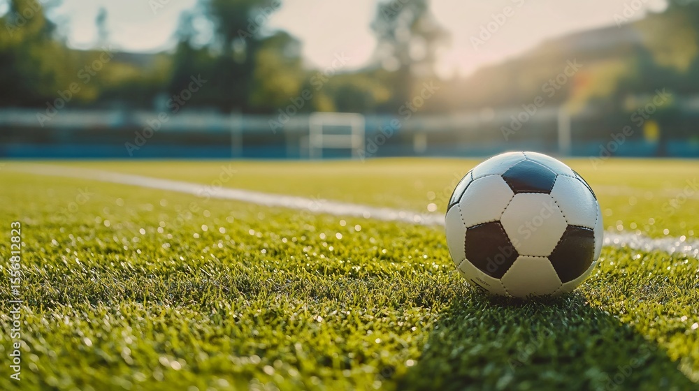 Fototapeta premium Close up of Soccer Ball on Green Grass Field
