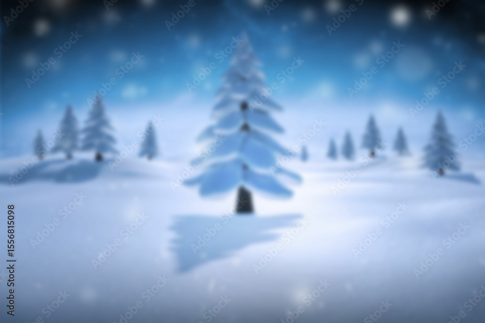 Obraz premium Snow-laden pine is standing in flat design evergreen grove with snowdrifts and falling snowflakes