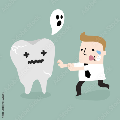 Businessman and his tooth decay cartoon illustration