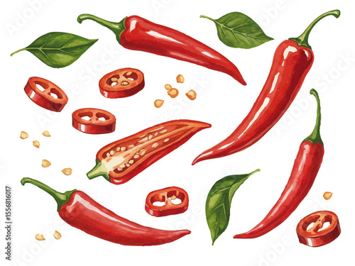 Vector watercolor chili pepper / 水彩テイストの唐辛子イラスト