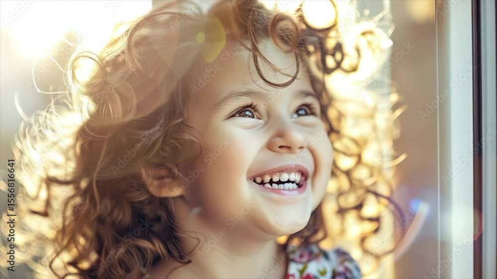 A happy child girl with curly hair A happy child girl with curly hair
