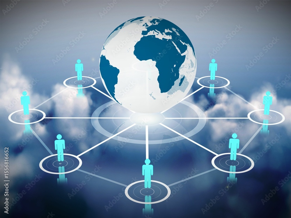 Fototapeta premium Human figures surrounding earth graphic