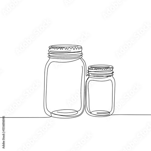 Outline drawing of two glass jars on a white background  