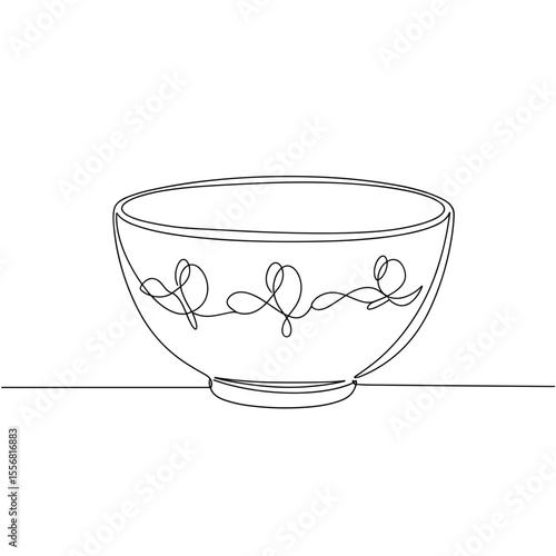 Simple line drawing of decorative bowl on a flat surface  