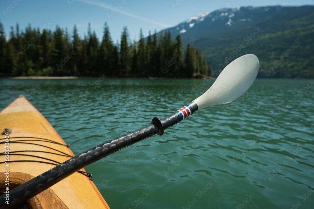 Fototapeta premium Oar in kayak over lake against mountain