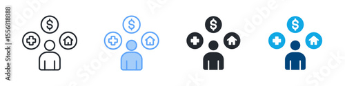 Employee Benefits Icon Set Multiple Style. Designed In Outline, Blue, Glyph, Dual Tone