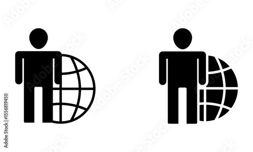 person with globe, illustration of global business and telemarketing icon vector