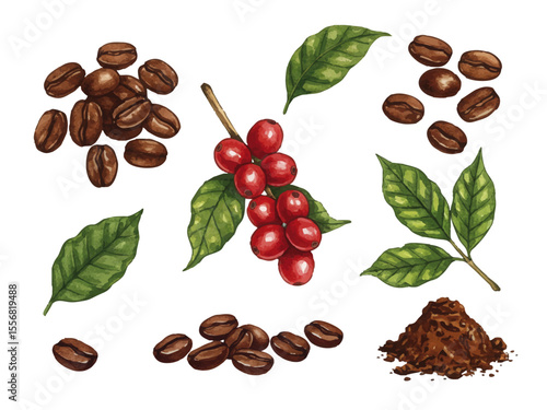 Vector watercolor Coffee / 水彩テイストのコーヒーイラスト