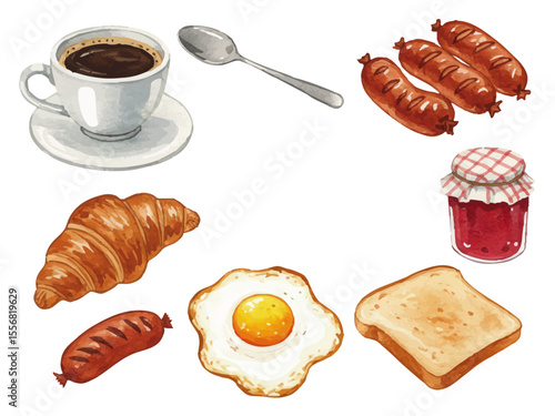 Vector watercolor breakfast / 水彩テイストの朝ごはんイラスト