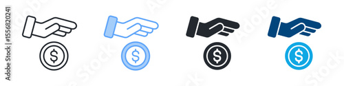 Donation Icon Set Multiple Style. Designed In Outline, Blue, Glyph, Dual Tone
